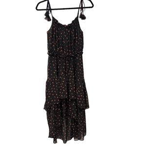 Evie Black & Red Floral High Low Ruffle Dress (S)